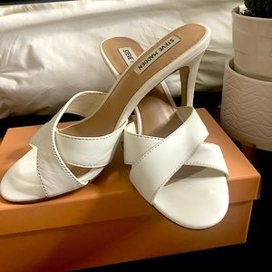 White mid heel sandal